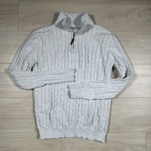 Collars & Co Size Medium Kensington Cable Knit Quarter Zip Sweater White Preppy
